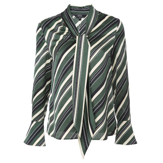 EITIE爱特爱秋季新款时尚条纹洋气系带V领喇叭袖衬衫上衣女6009708 商品图4