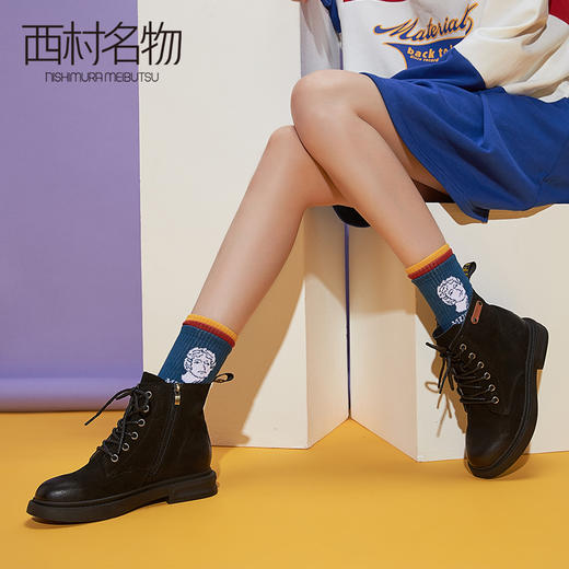 西村名物2020冬季新款英伦风复古系带平底舒适马丁靴女T29DS42631 商品图3