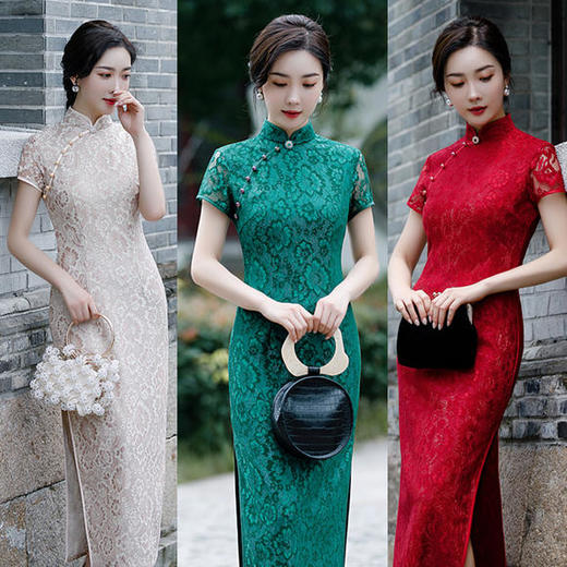 SYK-189010新款复古气质修身蕾丝长款旗袍 商品图0