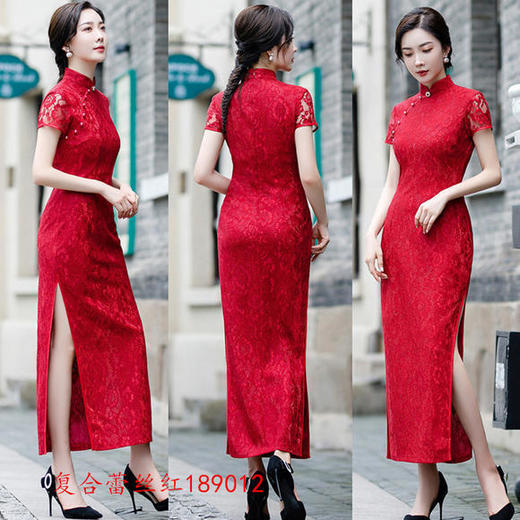 SYK-189010新款复古气质修身蕾丝长款旗袍 商品图3