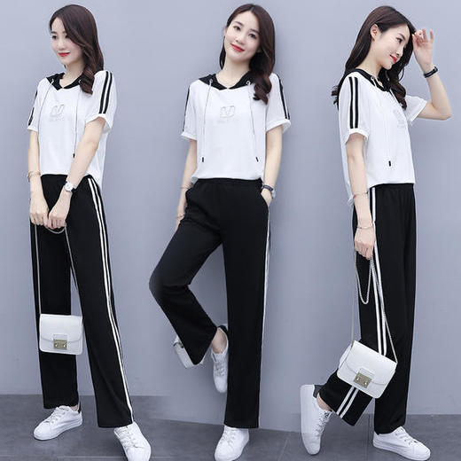 HRFS-MYL271新款潮流时尚气质休闲连帽上衣裤子两件套 商品图0