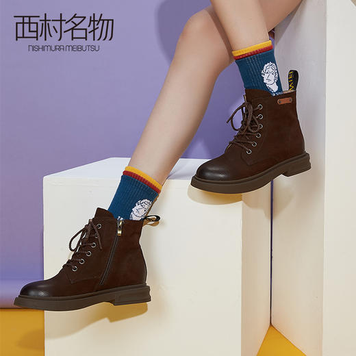 西村名物2020冬季新款英伦风复古系带平底舒适马丁靴女T29DS42631 商品图1
