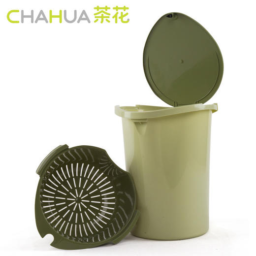 茶花 塑料加厚茶水桶排水桶茶渣桶茶叶带盖接管按键式垃圾桶1521 商品图0