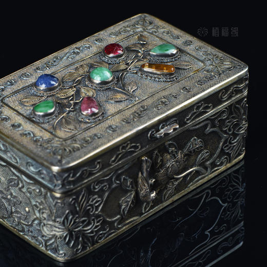 【繁花似锦】老银鎏金掐丝镶宝石盒 商品图3