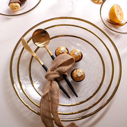 果盘创意金边锤纹玻璃盘透明玻璃果盘西餐盘沙拉盘餐厅摆拍盘