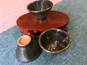 台湾名家 蔡明男 黑彩金斗笠杯