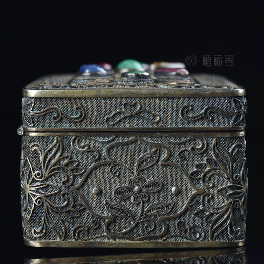 【繁花似锦】老银鎏金掐丝镶宝石盒 商品图5