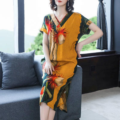 HT-0809新款复古v领显瘦印花宽松连衣裙 商品图3