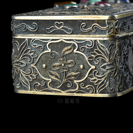 【繁花似锦】老银鎏金掐丝镶宝石盒 商品图4