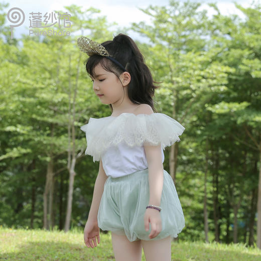 非质量问题不退换哦~pureshare 女童T恤一字领蕾丝上衣灯笼裤可爱气质 商品图2