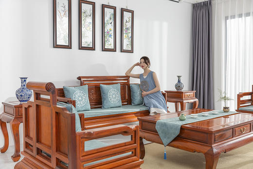 红桥红  家具严选  缅甸花梨（大果紫檀）  【直背 带雕花卷书沙发 八件套】 商品图3