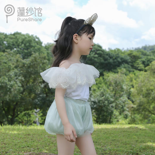非质量问题不退换哦~pureshare 女童T恤一字领蕾丝上衣灯笼裤可爱气质 商品图6