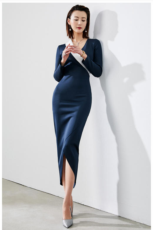 J20384523颈袖添香装新款时尚OL气质修身显瘦包臀职场装连衣裙女装J20384523T1X5 商品图4