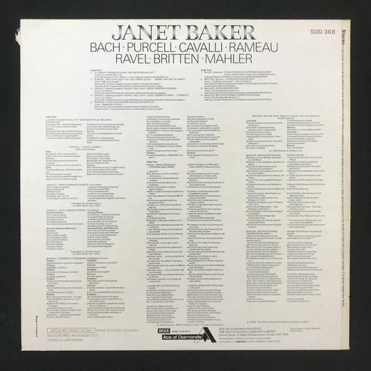 LP黑胶唱片 詹妮特·贝克演奏巴赫、珀塞尔、卡瓦利、拉莫、马勒等音乐家作品 商品图1