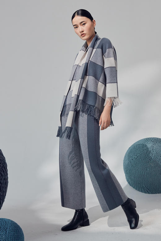  秋冬 加厚提花羊绒针织直筒裤 SJF92K167N 商品图4