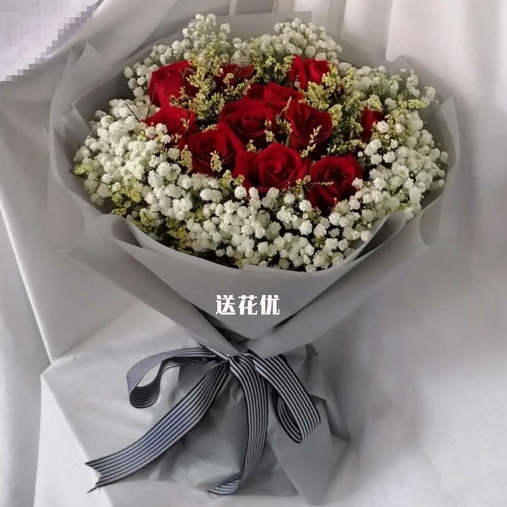 11枝红玫瑰搭配白色满天星