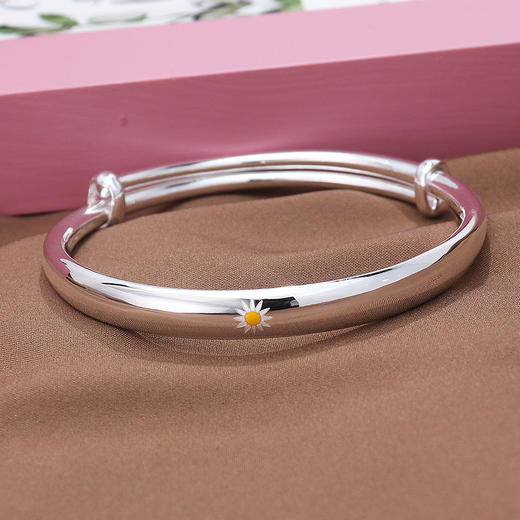 KKY-JYJ232小雏菊万足银手镯 生日礼物正品实心圆棍银镯子 商品图3