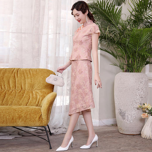 DLQ-A2283中国风粉色旗袍套装两件套2020气质新款 商品图1