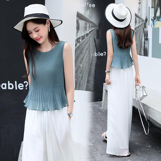 CHT-G9909-0328韩版优雅时尚阔腿裤两件套 商品图0