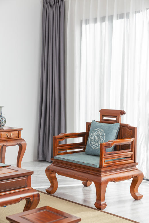 红桥红  家具严选  缅甸花梨（大果紫檀）  【直背 带雕花卷书沙发 八件套】 商品图7