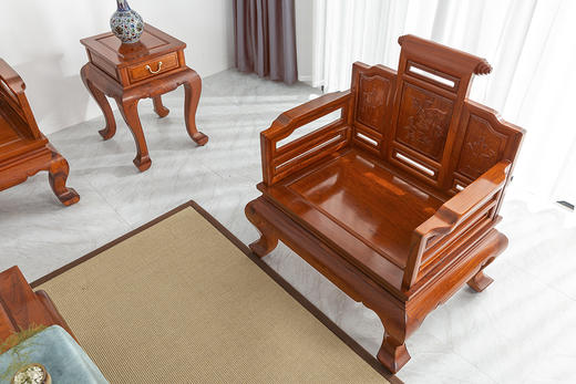 红桥红  家具严选  缅甸花梨（大果紫檀）  【直背 带雕花卷书沙发 八件套】 商品图5