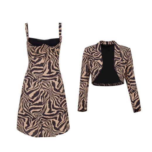 kate moss七十年代狂野复古虎纹短外套连衣裙套装 商品图4