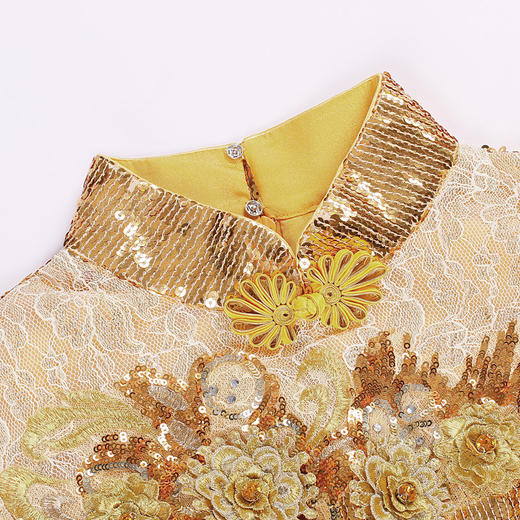 DLQ-A2453黄色旗袍显瘦中长款礼服连衣裙 商品图3