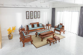 红桥红  家具严选  缅甸花梨（大果紫檀）  【直背 带雕花卷书沙发 八件套】