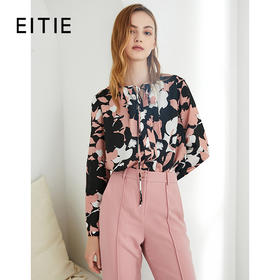 EITIE爱特爱秋季时尚通勤百搭显瘦系带减龄印花H版上衣女6013709