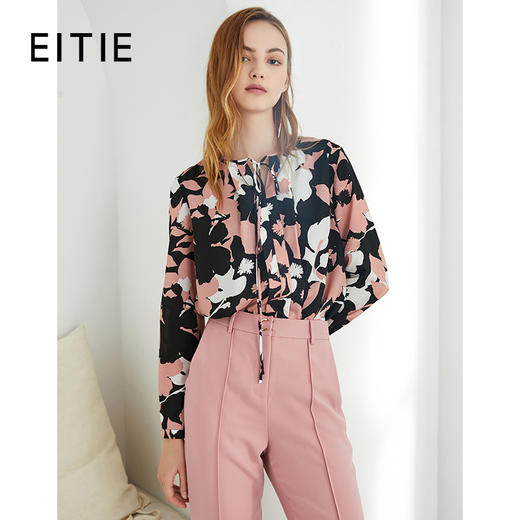EITIE爱特爱秋季时尚通勤百搭显瘦系带减龄印花H版上衣女6013709 商品图0