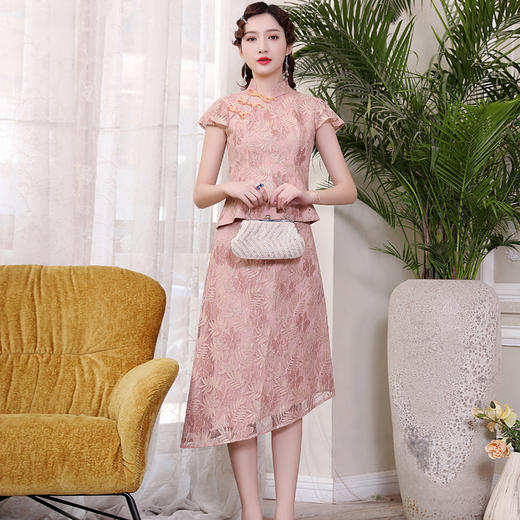 DLQ-A2283中国风粉色旗袍套装两件套2020气质新款 商品图0