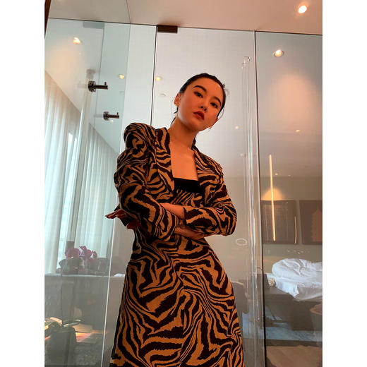 kate moss七十年代狂野复古虎纹短外套连衣裙套装 商品图0