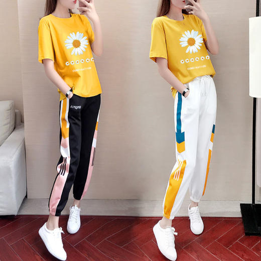 HNE-A095新款小雏菊网红时尚潮流韩版宽松棉质两件套 商品图0