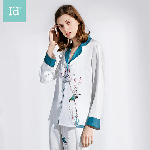 【商场同款】爱帝女士轻奢缎面花鸟印花长袖家居服套装 商品图1