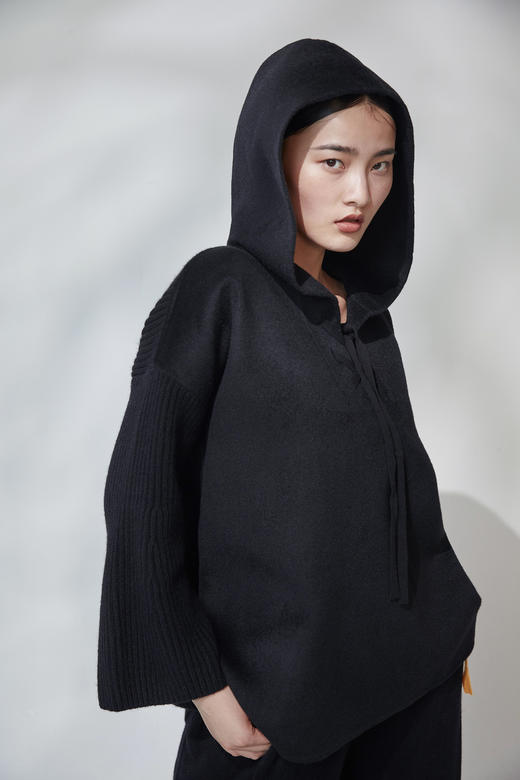 针梭相拼连帽羊绒女上衣 SJF92W135N 商品图4