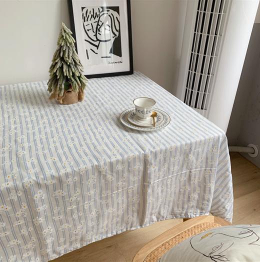 【桌布】蓝色雏菊法式条纹ins风拍照背景餐桌布野餐垫台布盖布 商品图1