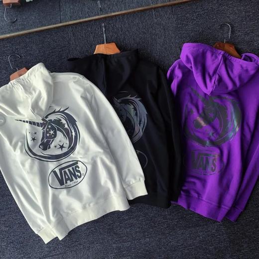 七彩镭射变色t万斯vans国潮小众设计3m反光炫彩独角兽连帽卫衣纯棉戴
