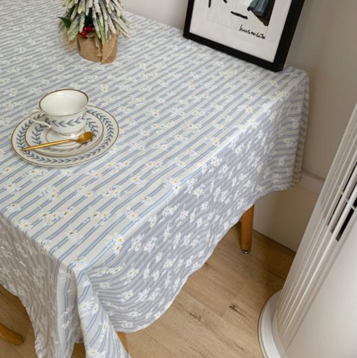 【桌布】蓝色雏菊法式条纹ins风拍照背景餐桌布野餐垫台布盖布 商品图0