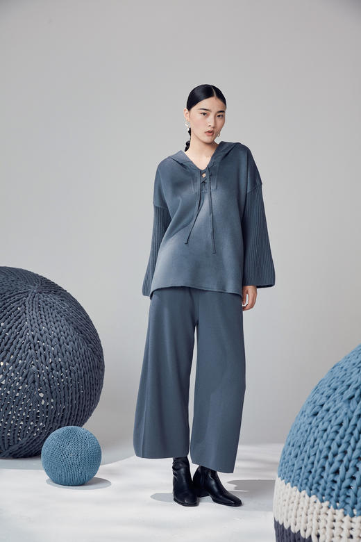 针梭相拼连帽羊绒女上衣 SJF92W135N 商品图7