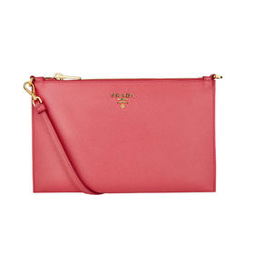 PRADA 普拉达 女士 Saffiano 皮革金属刻字徽标迷你手拿包 粉红 1NH004 PN9 F0505