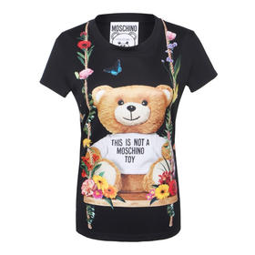 MOSCHINO 莫斯奇诺 黑色女士短袖T恤衫 黑色 0704 0442 1555