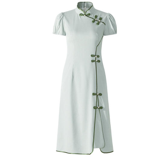 DLQ-A2528新款年轻款复古中长款奥黛日常格子旗袍 商品图4