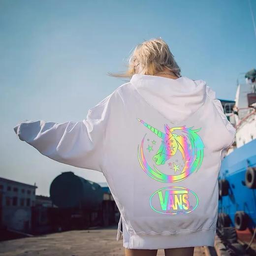 七彩镭射变色t万斯vans国潮小众设计3m反光炫彩独角兽连帽卫衣纯棉戴