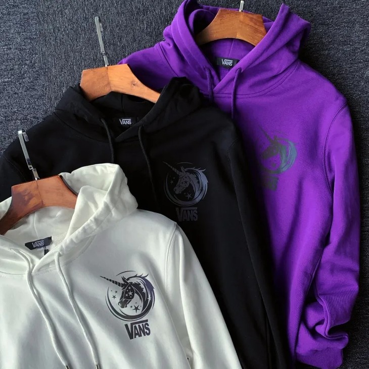 七彩镭射变色t万斯vans国潮小众设计3m反光炫彩独角兽连帽卫衣纯棉戴