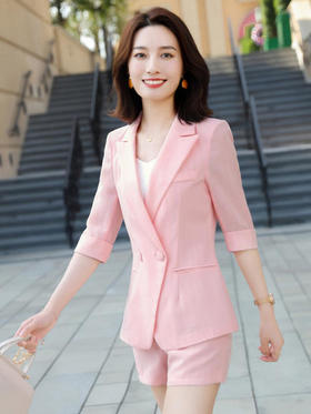 FH-FH1365新款韩版亚麻西装短裤两件套