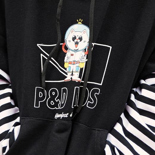 【100元任选10件】呼吸棉-原创假两件太空猫连帽卫衣qzwy003 商品图4