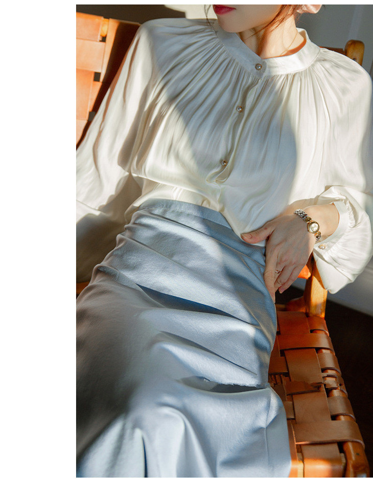 醋酸缎面法式醋酸真丝绸缎面半身裙女夏复古高腰a字哑光缎面裙