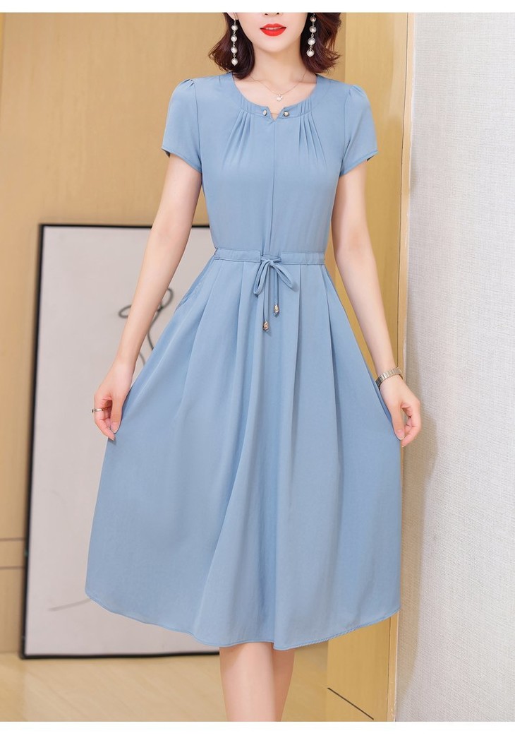 w684新款大码遮肚中长款时尚莫代尔冰丝连衣裙