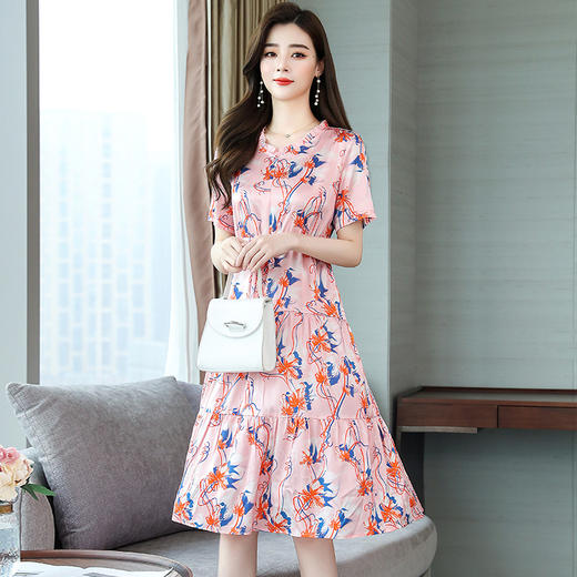 SM-V20621法式真丝新款气质中长裙收腰褶皱大摆裙 商品图3