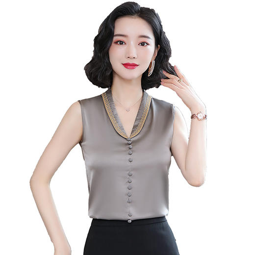 MZ-MZ5128大码无袖吊带缎面背心内搭简约遮肚上衣 商品图4